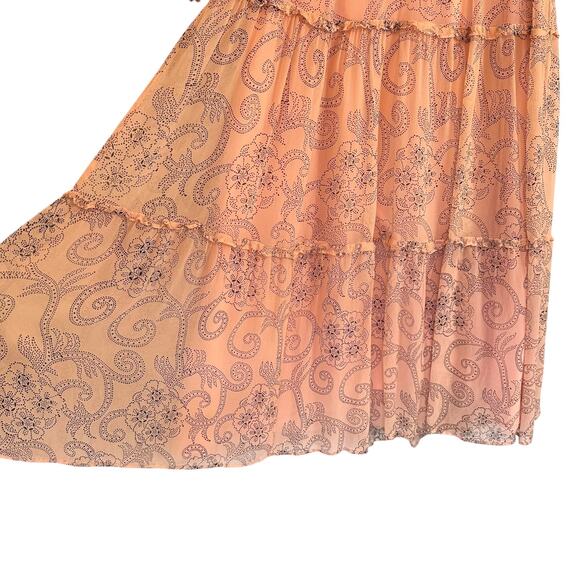 Banjanan Peach Paisley Boho Maxi Dress Sheer Tiered Lined Viscose S Cottagecore - Picture 9 of 14